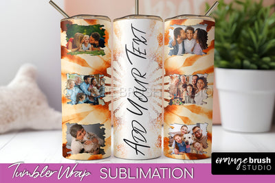 Autumn Photo Frame Tumbler Wrap - Tie Dye Background Sublimation OrangeBrushStudio 
