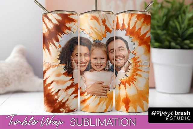 Autumn Photo Frame Tumbler Wrap - Tie Dye Background Sublimation OrangeBrushStudio 