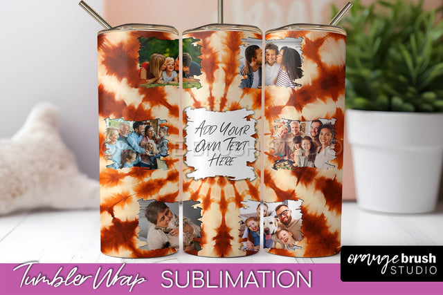 Autumn Photo Frame Tumbler Wrap - Tie Dye Background Sublimation OrangeBrushStudio 