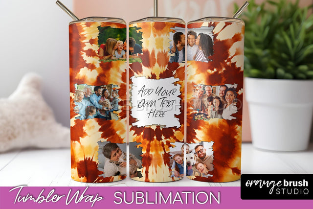 Autumn Photo Frame Tumbler Wrap - Tie Dye Background Sublimation OrangeBrushStudio 