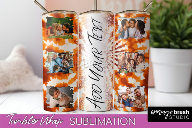 Autumn Photo Frame Tumbler Wrap - Tie Dye Background Sublimation OrangeBrushStudio 