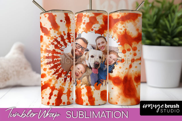 Autumn Photo Frame Tumbler Wrap - Tie Dye Background Sublimation OrangeBrushStudio 