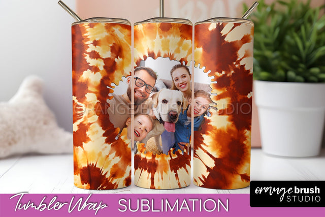 Autumn Photo Frame Tumbler Wrap - Tie Dye Background Sublimation OrangeBrushStudio 