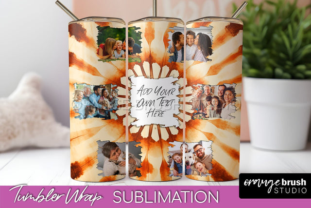 Autumn Photo Frame Tumbler Wrap - Tie Dye Background Sublimation OrangeBrushStudio 