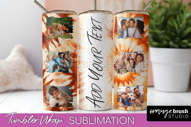 Autumn Photo Frame Tumbler Wrap - Tie Dye Background Sublimation OrangeBrushStudio 