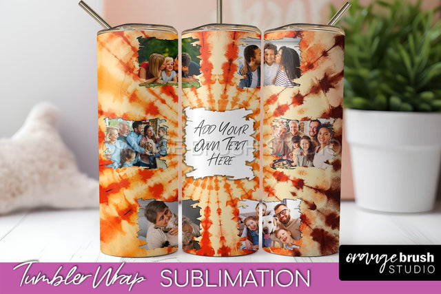Autumn Photo Frame Tumbler Wrap - Tie Dye Background Sublimation OrangeBrushStudio 