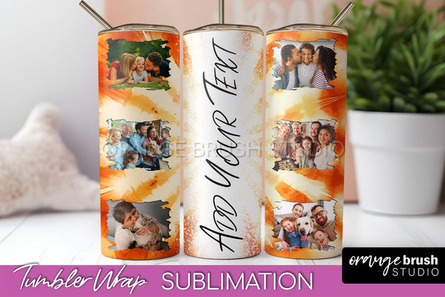 Autumn Photo Frame Tumbler Wrap - Tie Dye Background Sublimation OrangeBrushStudio 