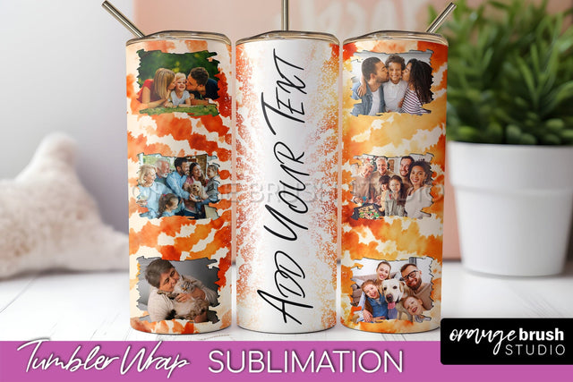 Autumn Photo Frame Tumbler Wrap - Tie Dye Background Sublimation OrangeBrushStudio 