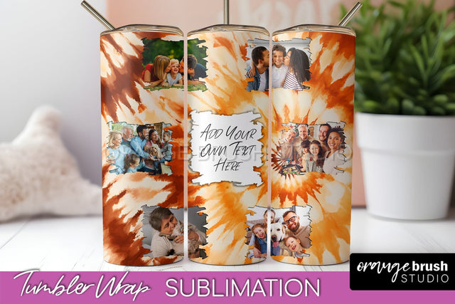 Autumn Photo Frame Tumbler Wrap - Tie Dye Background Sublimation OrangeBrushStudio 