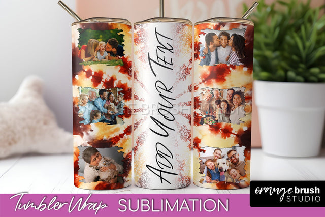 Autumn Photo Frame Tumbler Wrap - Tie Dye Background Sublimation OrangeBrushStudio 