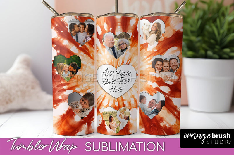 Autumn Photo Frame Tumbler Wrap - Tie Dye Background Sublimation OrangeBrushStudio 