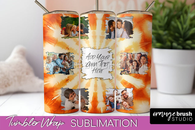 Autumn Photo Frame Tumbler Wrap - Tie Dye Background Sublimation OrangeBrushStudio 