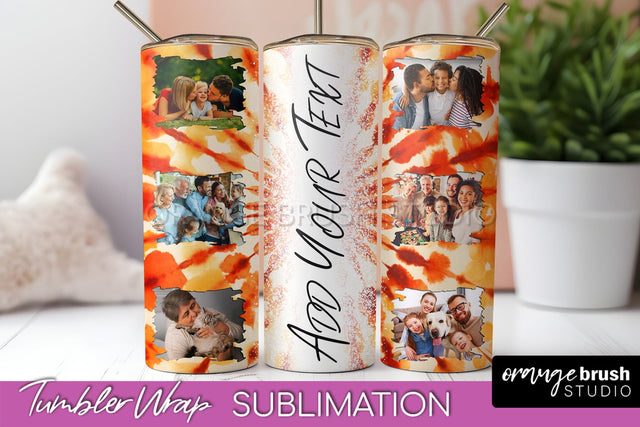 Autumn Photo Frame Tumbler Wrap - Tie Dye Background Sublimation OrangeBrushStudio 