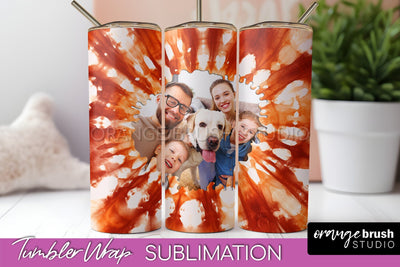Autumn Photo Frame Tumbler Wrap - Tie Dye Background Sublimation OrangeBrushStudio 