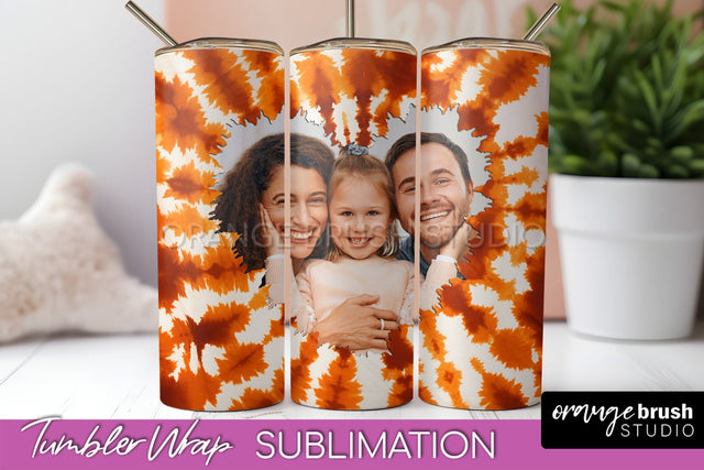 Autumn Photo Frame Tumbler Wrap - Tie Dye Background Sublimation OrangeBrushStudio 