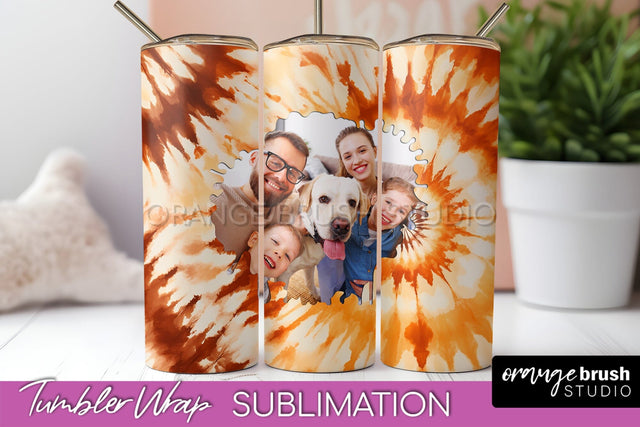 Autumn Photo Frame Tumbler Wrap - Tie Dye Background Sublimation OrangeBrushStudio 