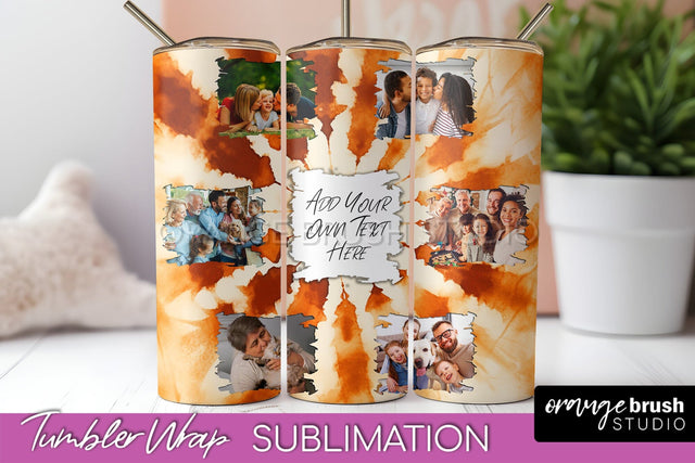 Autumn Photo Frame Tumbler Wrap - Tie Dye Background Sublimation OrangeBrushStudio 