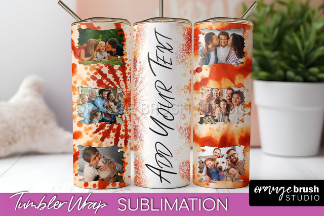 Autumn Photo Frame Tumbler Wrap - Tie Dye Background Sublimation OrangeBrushStudio 