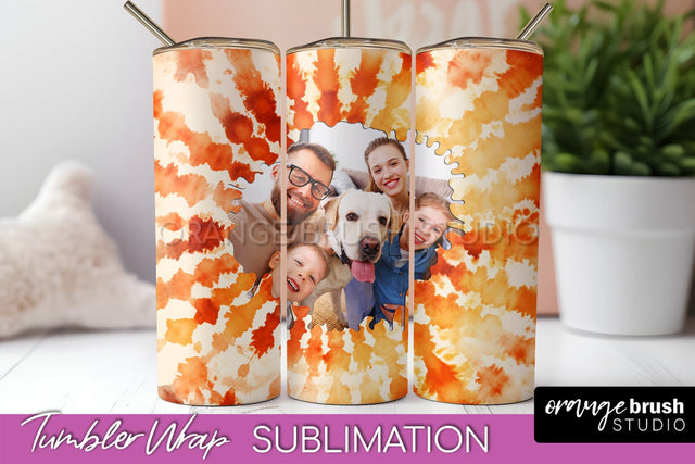 Autumn Photo Frame Tumbler Wrap - Tie Dye Background Sublimation OrangeBrushStudio 