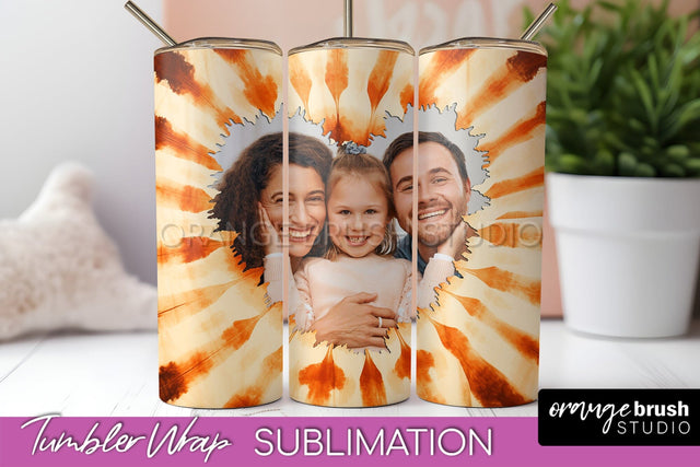 Autumn Photo Frame Tumbler Wrap - Tie Dye Background Sublimation OrangeBrushStudio 