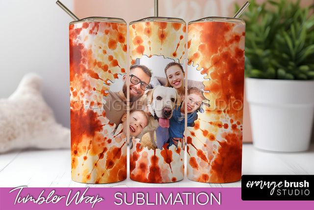 Autumn Photo Frame Tumbler Wrap - Tie Dye Background Sublimation OrangeBrushStudio 