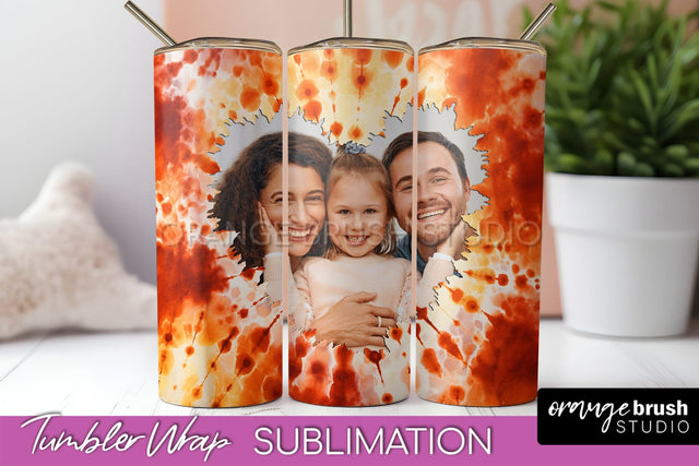 Autumn Photo Frame Tumbler Wrap - Tie Dye Background Sublimation OrangeBrushStudio 