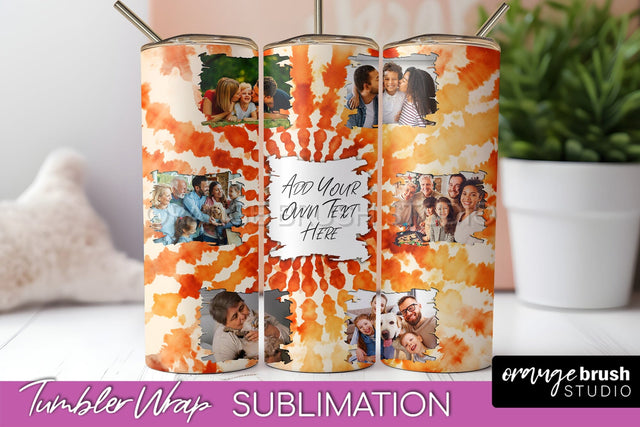 Autumn Photo Frame Tumbler Wrap - Tie Dye Background Sublimation OrangeBrushStudio 