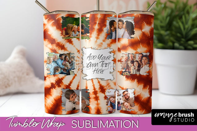 Autumn Photo Frame Tumbler Wrap - Tie Dye Background Sublimation OrangeBrushStudio 