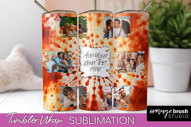 Autumn Photo Frame Tumbler Wrap - Tie Dye Background Sublimation OrangeBrushStudio 