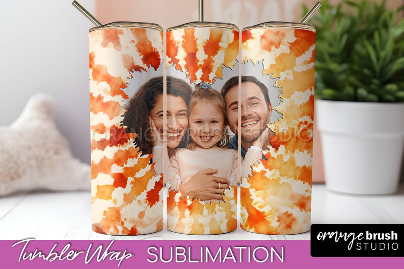 Autumn Photo Frame Tumbler Wrap - Tie Dye Background Sublimation OrangeBrushStudio 