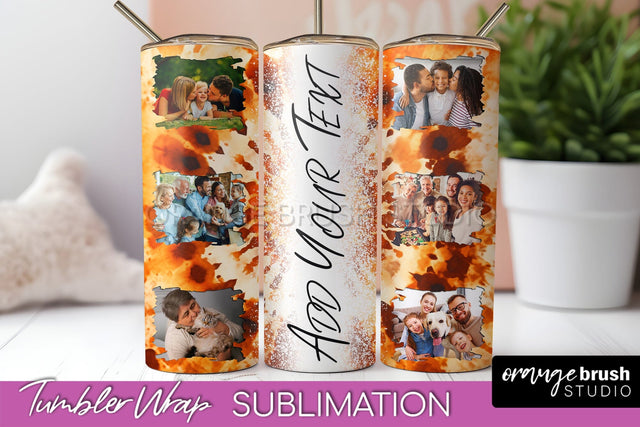 Autumn Photo Frame Tumbler Wrap - Tie Dye Background Sublimation OrangeBrushStudio 