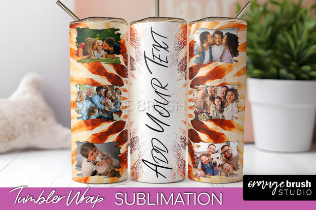 Autumn Photo Frame Tumbler Wrap - Tie Dye Background Sublimation OrangeBrushStudio 