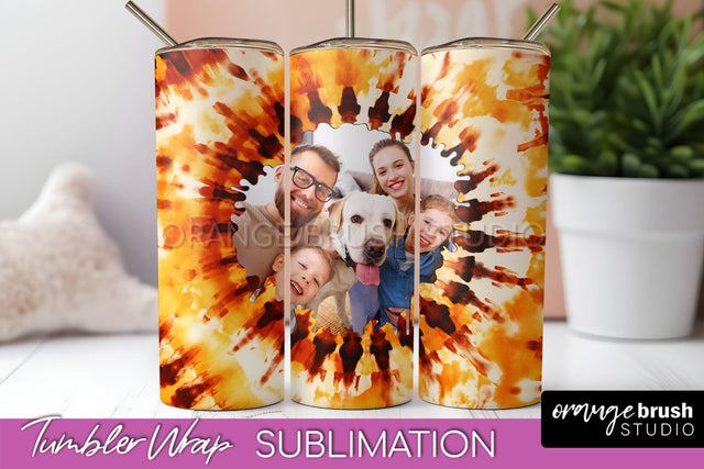 Autumn Photo Frame Tumbler Wrap - Tie Dye Background Sublimation OrangeBrushStudio 