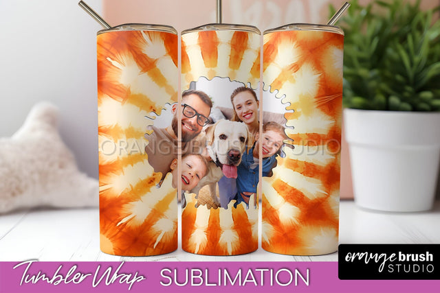 Autumn Photo Frame Tumbler Wrap - Tie Dye Background Sublimation OrangeBrushStudio 