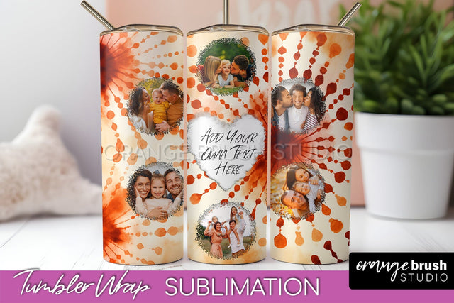 Autumn Photo Frame Tumbler Wrap - Tie Dye Background Sublimation OrangeBrushStudio 
