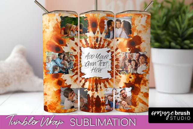 Autumn Photo Frame Tumbler Wrap - Tie Dye Background Sublimation OrangeBrushStudio 