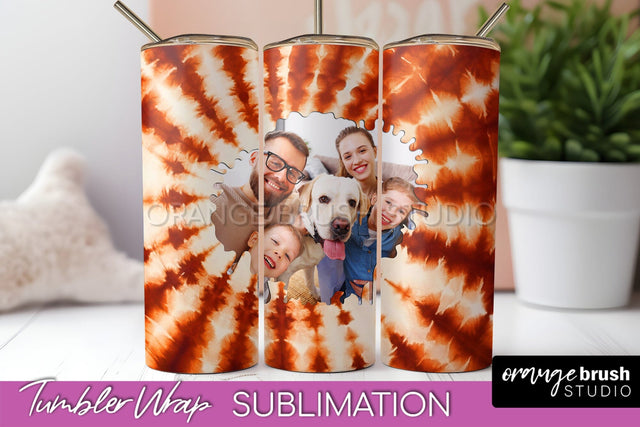 Autumn Photo Frame Tumbler Wrap - Tie Dye Background Sublimation OrangeBrushStudio 