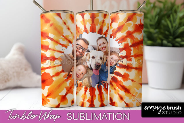 Autumn Photo Frame Tumbler Wrap - Tie Dye Background Sublimation OrangeBrushStudio 
