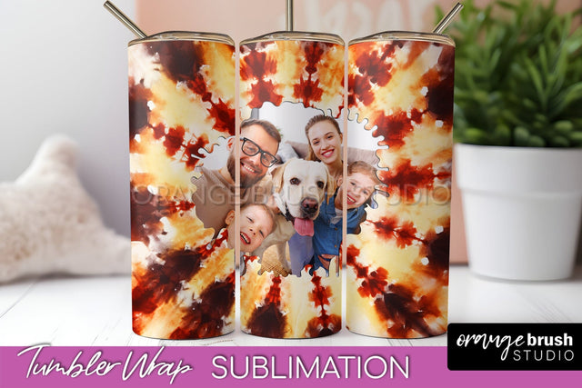 Autumn Photo Frame Tumbler Wrap - Tie Dye Background Sublimation OrangeBrushStudio 