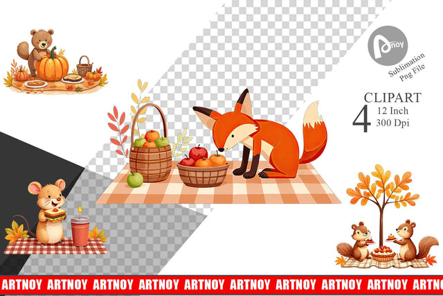 Autumn Picnic Animals Clipart Sublimation artnoy 