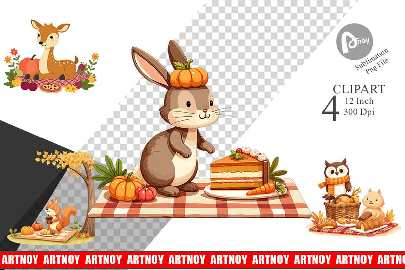 Autumn Picnic Animals Clipart Sublimation artnoy 