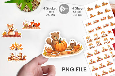 Autumn Picnic Animals Sticker Sublimation artnoy 