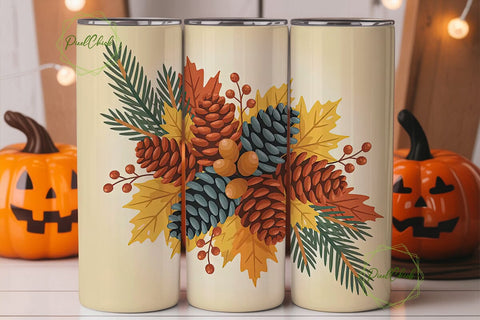 Autumn Pine Cone 20oz Tumbler Wrap Sublimation PixelChick 
