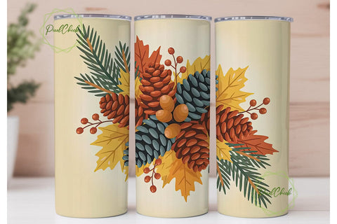Autumn Pine Cone 20oz Tumbler Wrap Sublimation PixelChick 