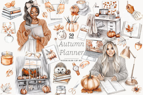 Autumn Planner Clipart Collection | Fall Planner Girl PNG SVG GlamArtZhanna 