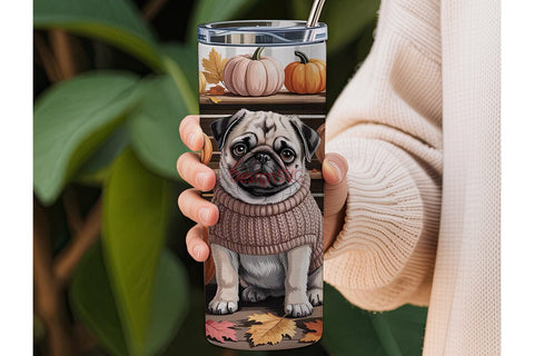 Autumn Pug 20oz Tumbler Wrap Sublimation DesignSVG 