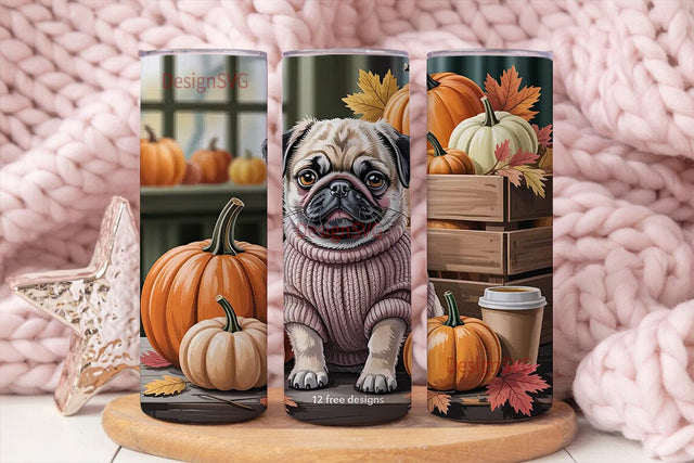 Autumn Pug 20oz Tumbler Wrap Sublimation DesignSVG 