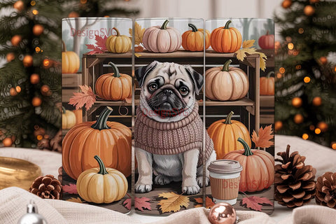 Autumn Pug 20oz Tumbler Wrap Sublimation DesignSVG 