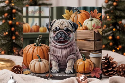 Autumn Pug 20oz Tumbler Wrap Sublimation DesignSVG 