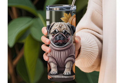 Autumn Pug 20oz Tumbler Wrap Sublimation DesignSVG 
